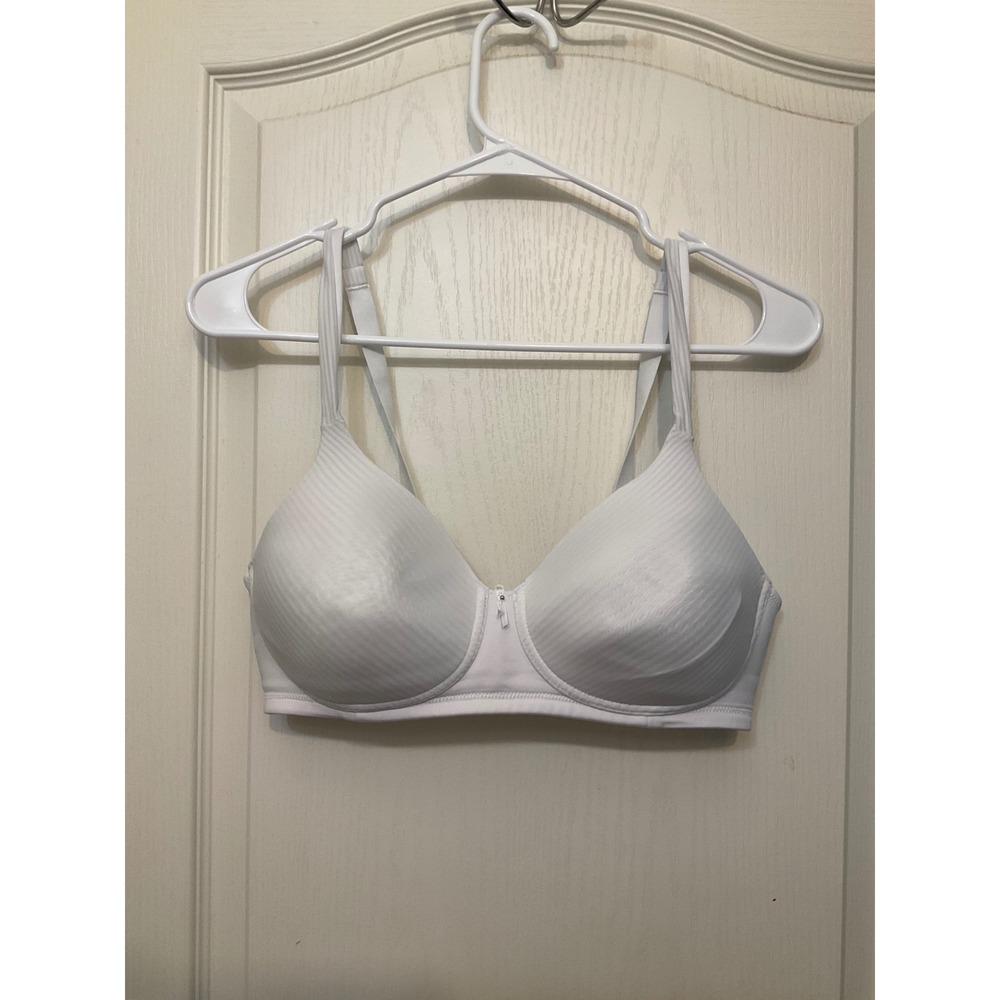 Vanity Fair White Striped Wirefree Bra 72389 36C Adjustable Straps Comfort‎